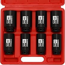CASOMAN 1/2-Inch Drive Deep Spindle Axle Nut Impact Socket Set,12-Point, Metric, CR-MO, 29, 30, 32, 34, 35, 36, 38, 39mm, 8-Piece 1/2" Heavy Duty Impact Socket Set
