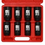 1/2-Inch Drive Deep Spindle Axle Nut Impact Socket Set,12-Point, Metric, CR-MO, 29, 30, 32, 34, 35, 36, 38, 39mm, 8-Piece 1/2
