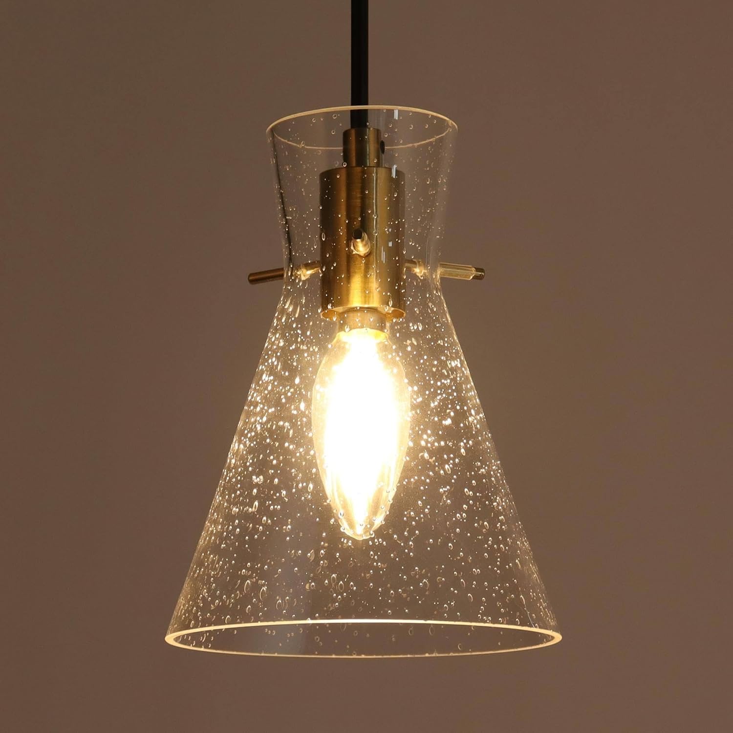 KSANA Gold Pendant Lights, Seeded Glass Pendant Lights for Kitchen Island, 1-Light Adjustable Hanging Light Fixture for Living Room Entryway Hallway