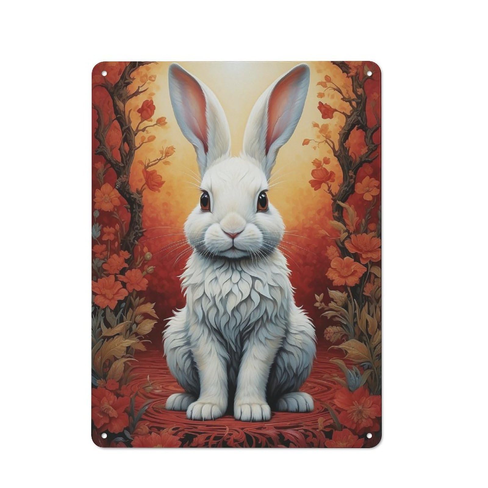 Metal Wall Sign 40x30cm Featuring Curious Rabbit for Garage Or Workshop, Suited to DIY Enthusiasts