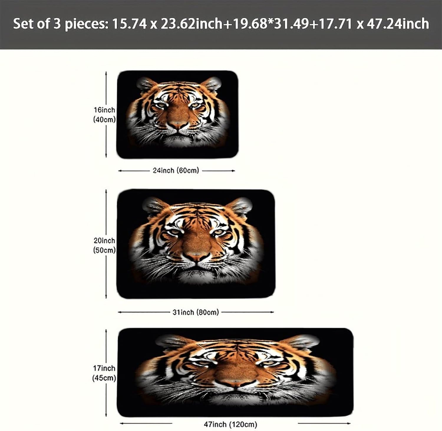 Tiger Face Kitchen Rugs Sets of 3 Non Slip Kitchen Mats for Floor Farmhouse Kitchen Sink Mat Thick Comfort Standing Mat for Laundry Room Hallway Bathroom