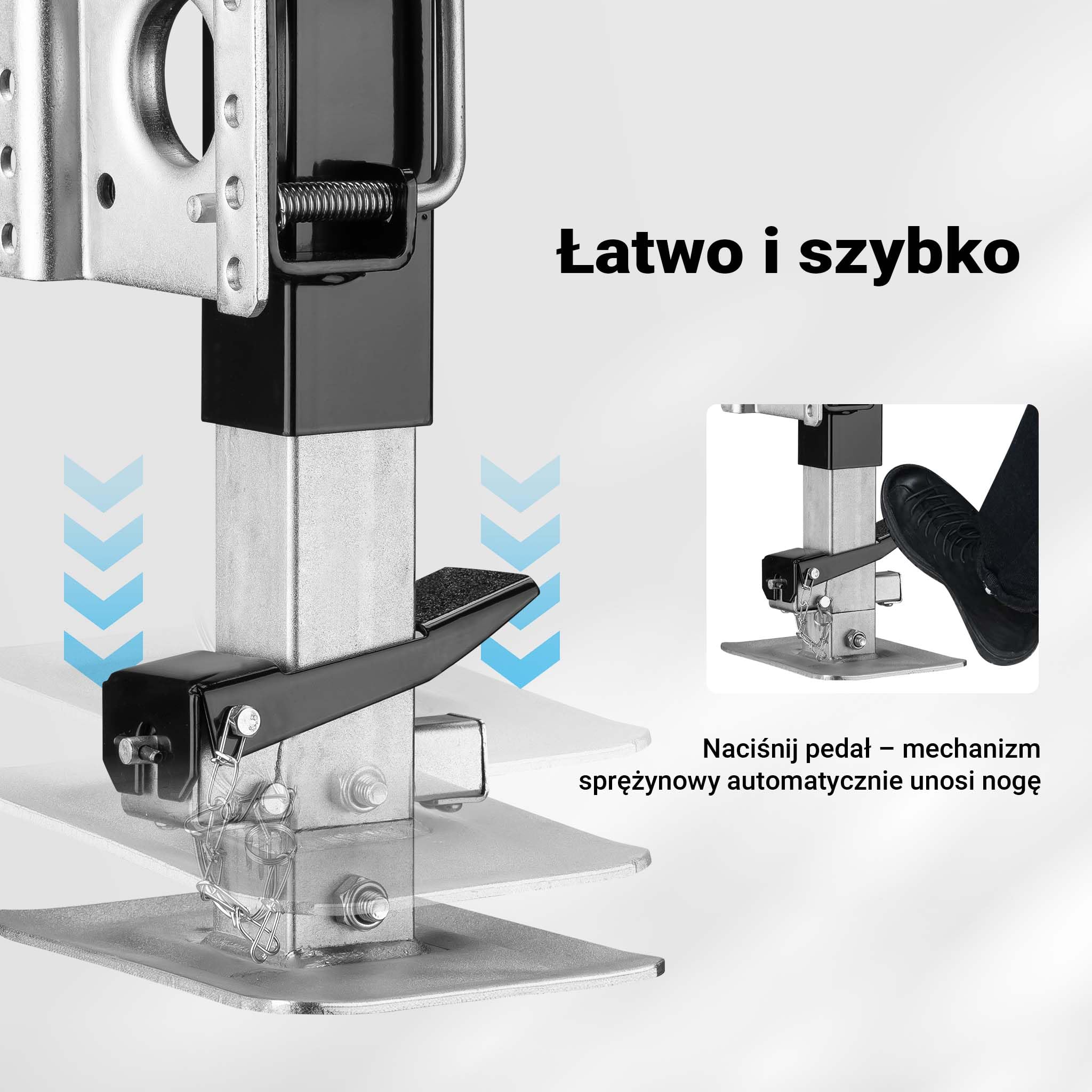Wiltec Podpora o nośności do 900 kg z korbą do regulacji wysokości i bocznym uchwytem obrotowym, postojowa do przyczepy kempingowej