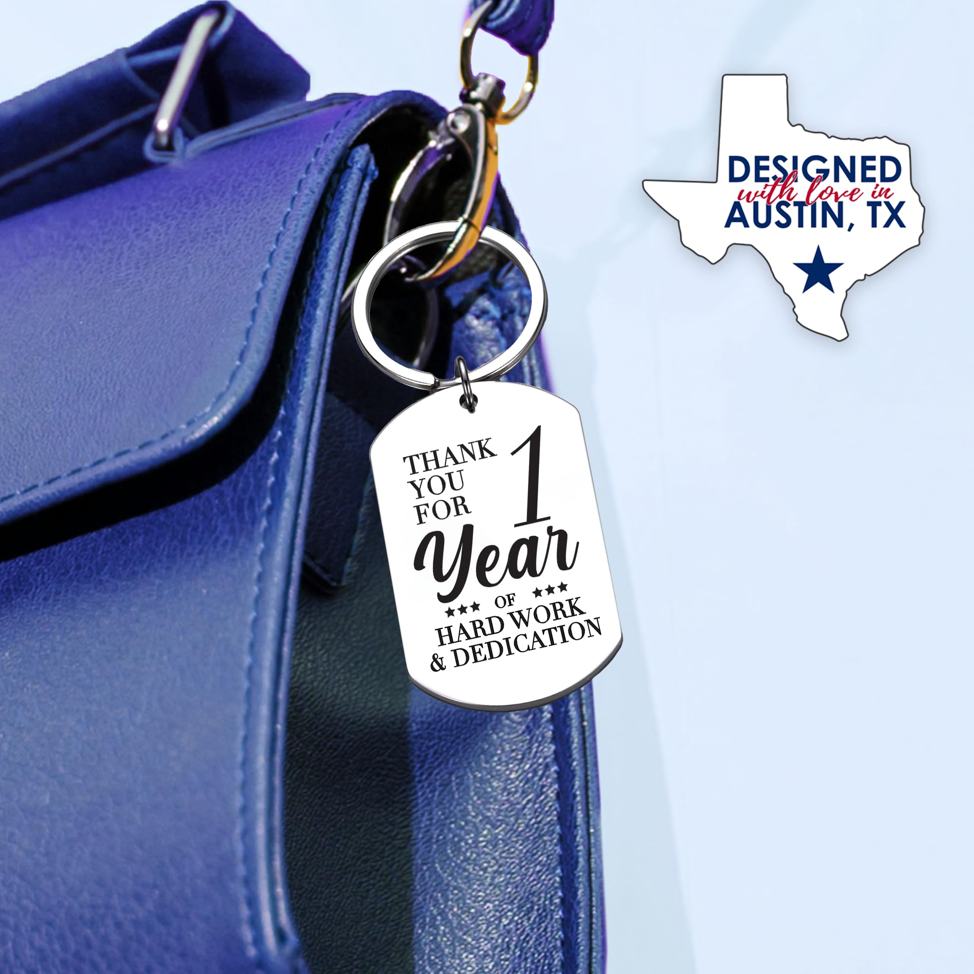 Rosa Vila Work Anniversary Keychain, Employee Gift for Work Anniversary, Coworker, 1-Year, 5-Year, 10-Year, 20-Year