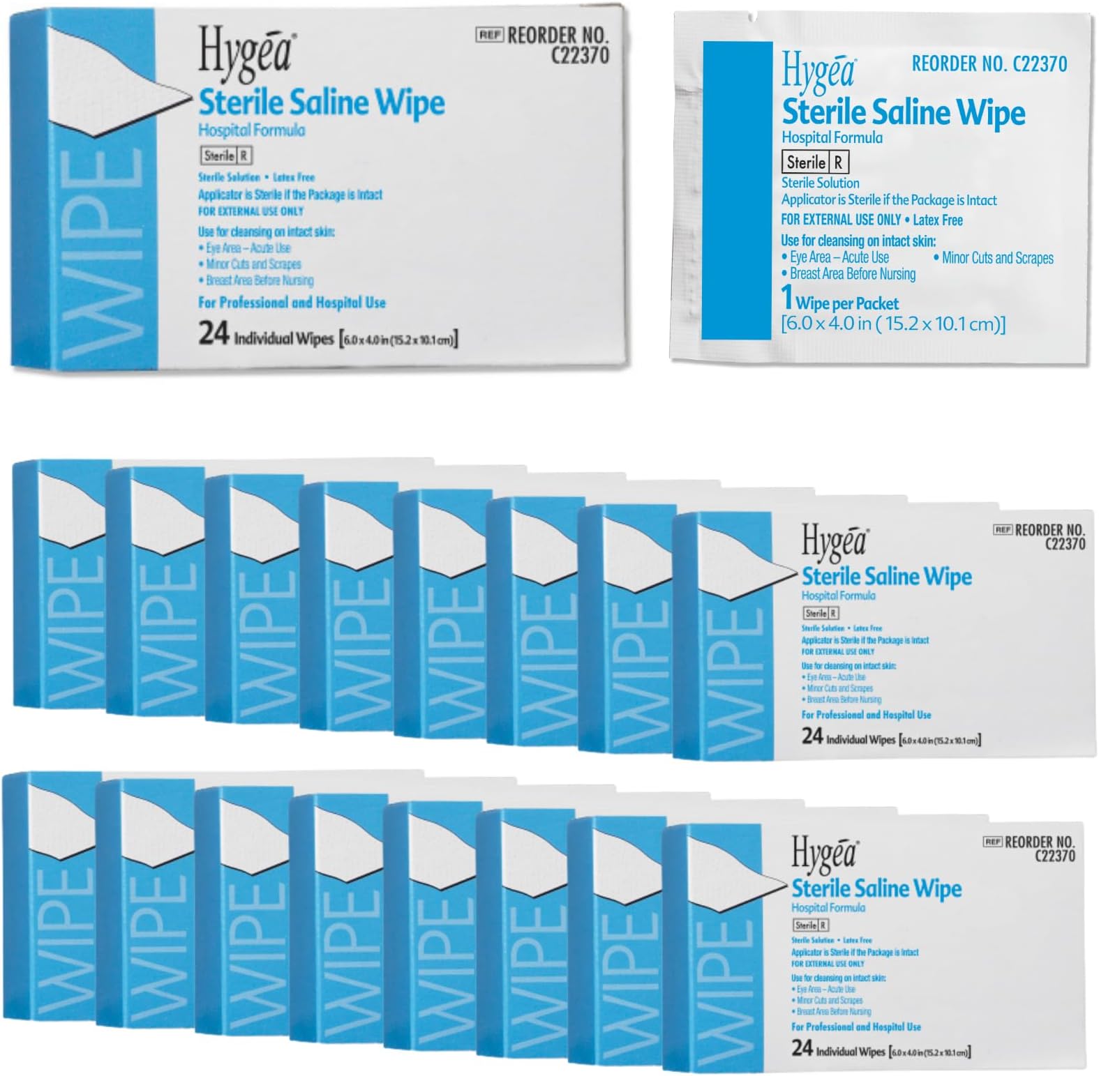 Sterile Saline Wipes, 576 Count, Individually Wrapped Saline Wipes for Eye Cleansing, Newborns, Kids & Piercing Aftercare, Gentle Skin & Wound Cleansing | Case Pack (24 Boxes)