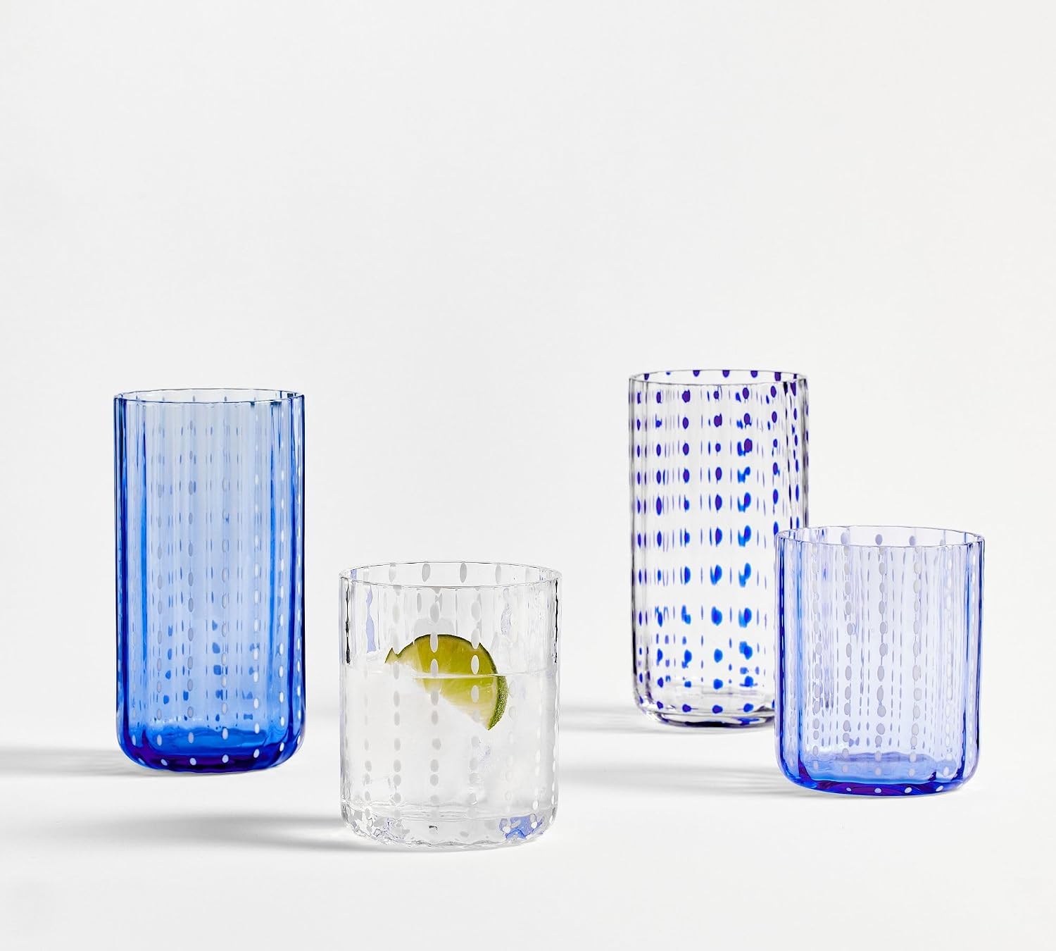 QUALIA Dash Light Blue Drinking Glasses Highball Glasses Set of 4 17 oz High Ball Glasses Lead-Free Light Blue Glassware, Dishwasher Safe Colored Glassware, House Warming Gifts For Women