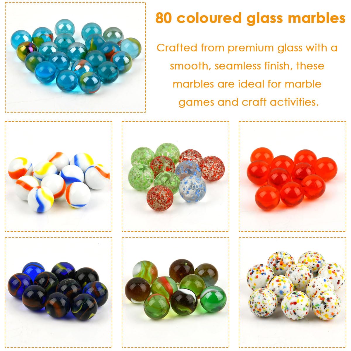 BOPHIS 80 Biglie di Vetro 16 mm, Balance Glass Marbles Colorate per Giochi e Decorazioni