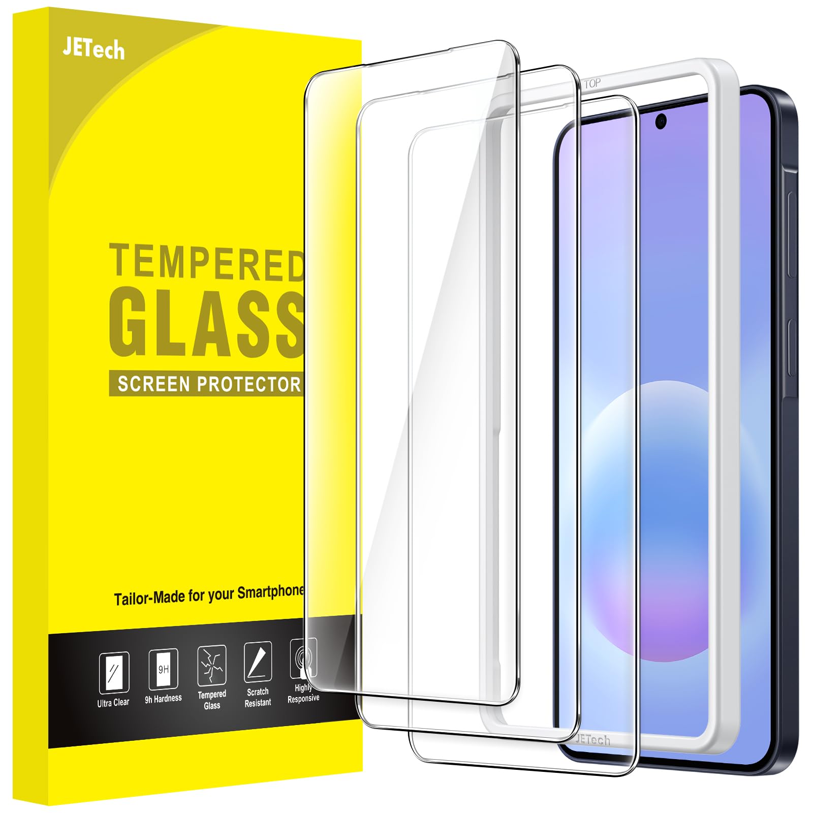 JETech Pellicola Protettiva per Samsung Galaxy A57 5G, 9H Vetro Temperato Film con Strumento di Facile Installazione, Compatibile con ID Impronta, HD Chiaro, 3 Pezzi
