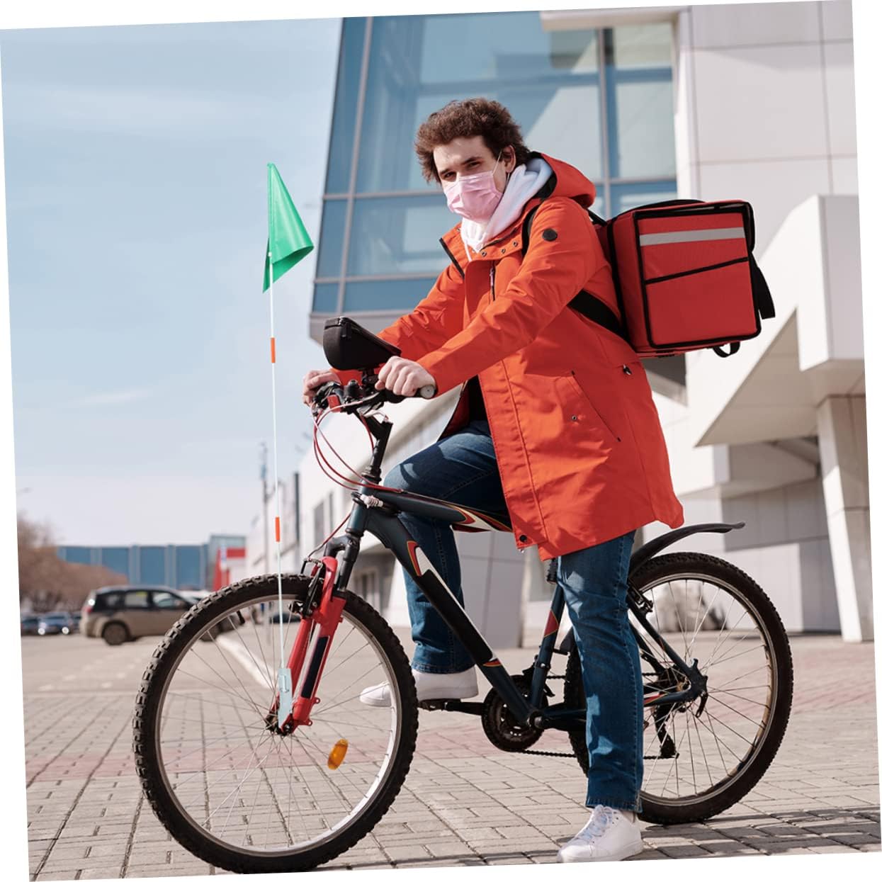 2sets Safety Flags High Visibility Bike Warning Flags Sturdy Poles Lightweight and Compact for Boys and Girls Easy to Install Green