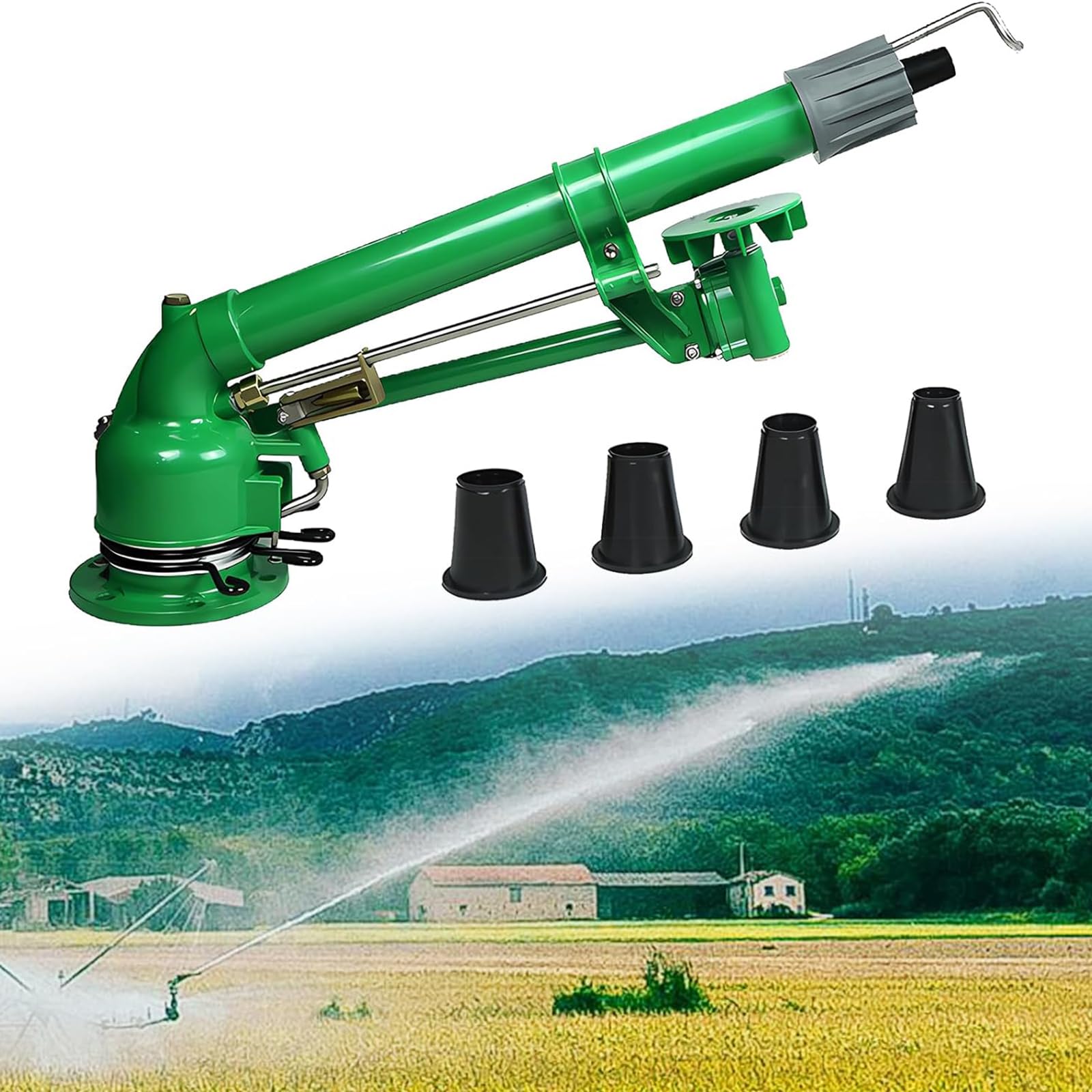 Aspersor De Agua De Impacto por Impulso, Aspersor De Riego Agrícola, Rociador De Riego De Área Grande De 360°, con Boquilla De Repuesto, para Riego De Jardines De Césped Agrícola