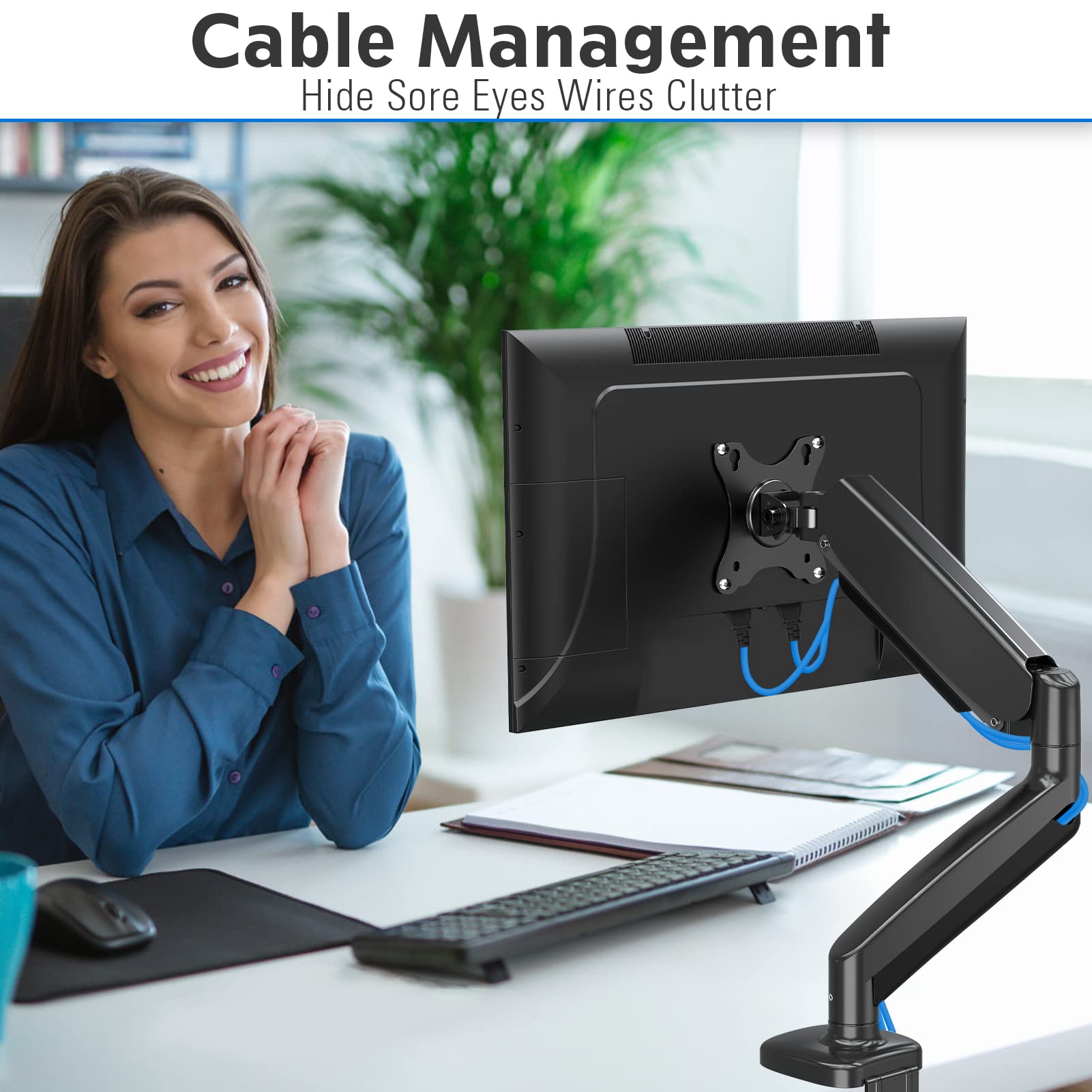 MOUNTUP Single Monitor Mount Stand, Fully Adjustable Monitor Arm with Gas Spring, Monitor Desk Mount for 17-32 Inch Computer Screen with Clamp, Grommet Base, Fit VESA 75x75&100x100, Black, MU0004A