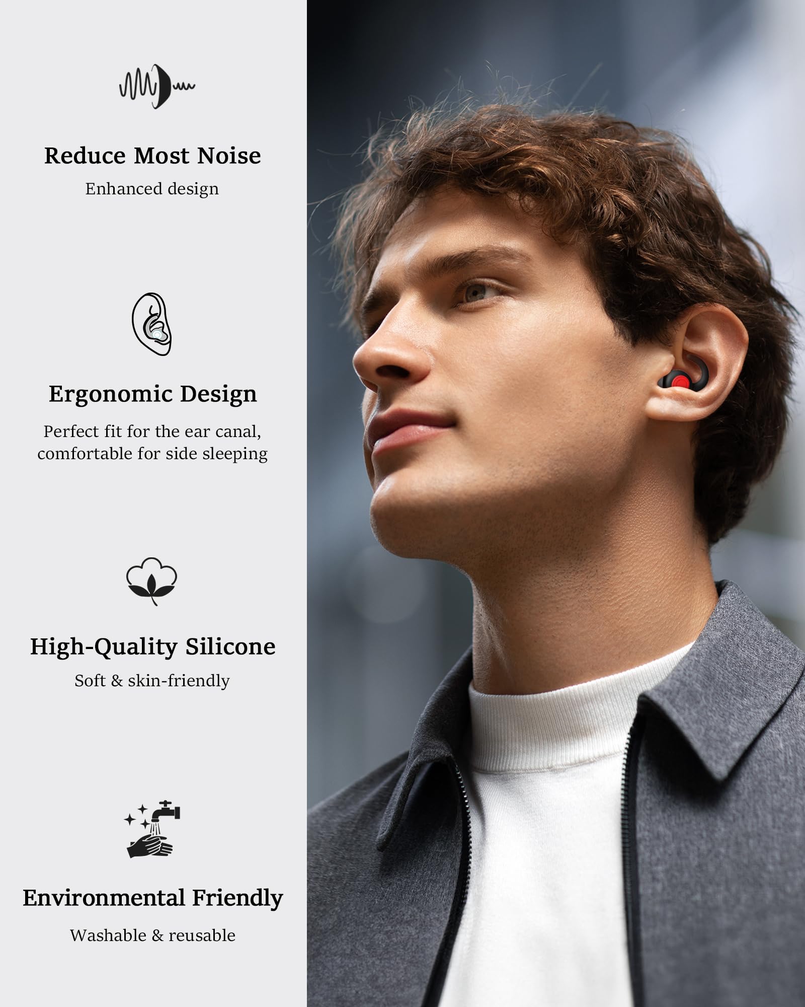 Tapones para los oídos para dormir, auriculares de silicona suave con cancelación de ruido, 2 pares de auriculares reutilizables de protección auditiva para sensibilidad al sonido, sueño, viajes