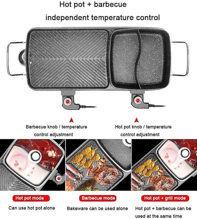 Parrilla Eléctrica BBQ Portátil con Olla Caliente, 2200W, Antiadherente miniatura 4
