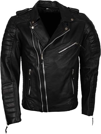 Brando Black Men Biker Real Leather Motorcycle Jacket