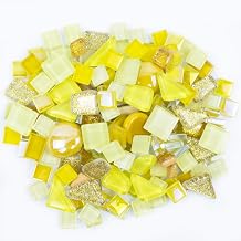 TWINKLING Mosaic Tiles,Glass Mosaic tile,Mosaic Glass Pieces,Glass Mosaic Tiles for Crafts Resin Art,Photo Frames,Vases,DIY lamps Candle Holders Kitchen Countertop Home Decor, 200g Mixed-Gold Yellow