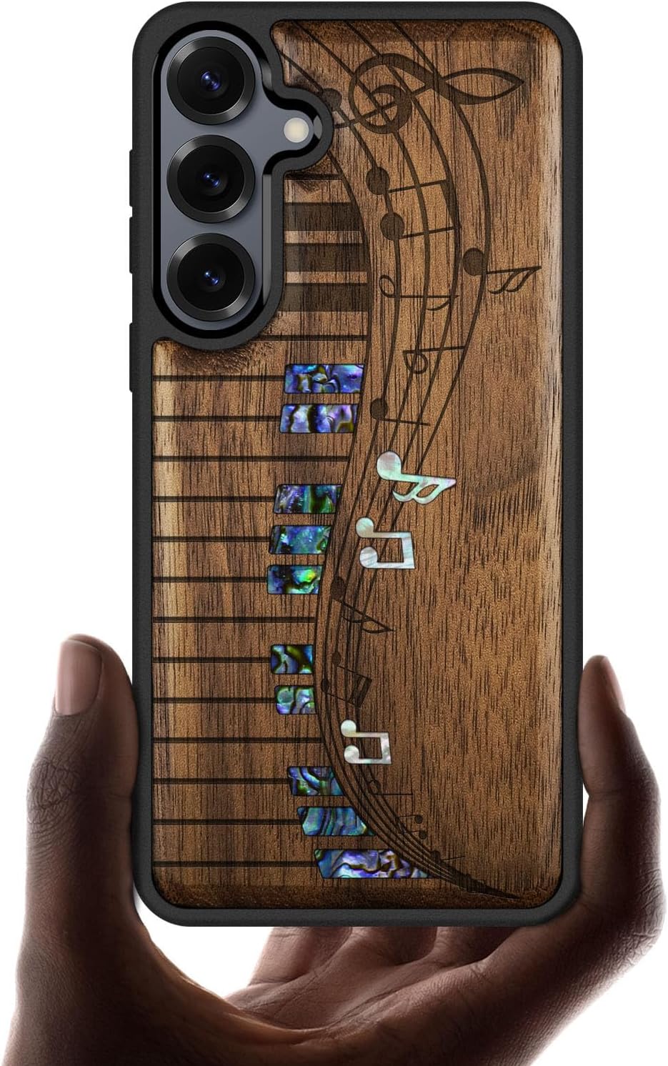 Carveit Magnetic Wooden Case for Samsung Galaxy S25 Case, Wood Artisan Engraved & Handmade Shell Inlaid, Compatible with MagSafe Wireless Chargers (Melodic Waves) Walnut