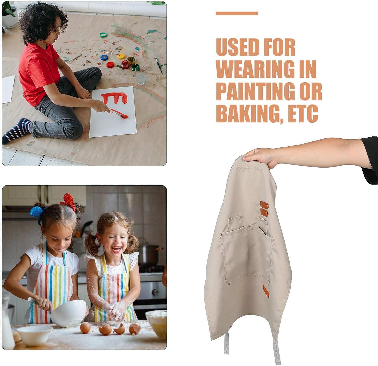 VICASKY Waterproof Art Apron for Boys, 60x50cm Khaki Canvas Smock with Dual Pockets, Painting and Crafting Smock for School, Diy, Gardening, and Clay Modeling Activities