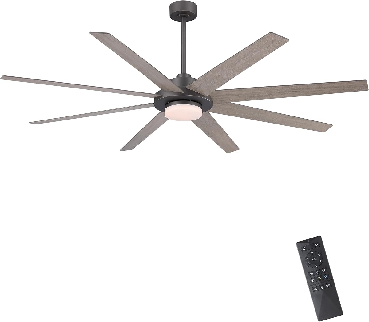WINGBO 72" Ceiling Fan with Light and Remote Control, 6 Speed Reversible DC Motor, Dimmable LED Light, for Home and Commercial Use, Living Room/Shop/Warehouse Charcoal Gray/Wood color