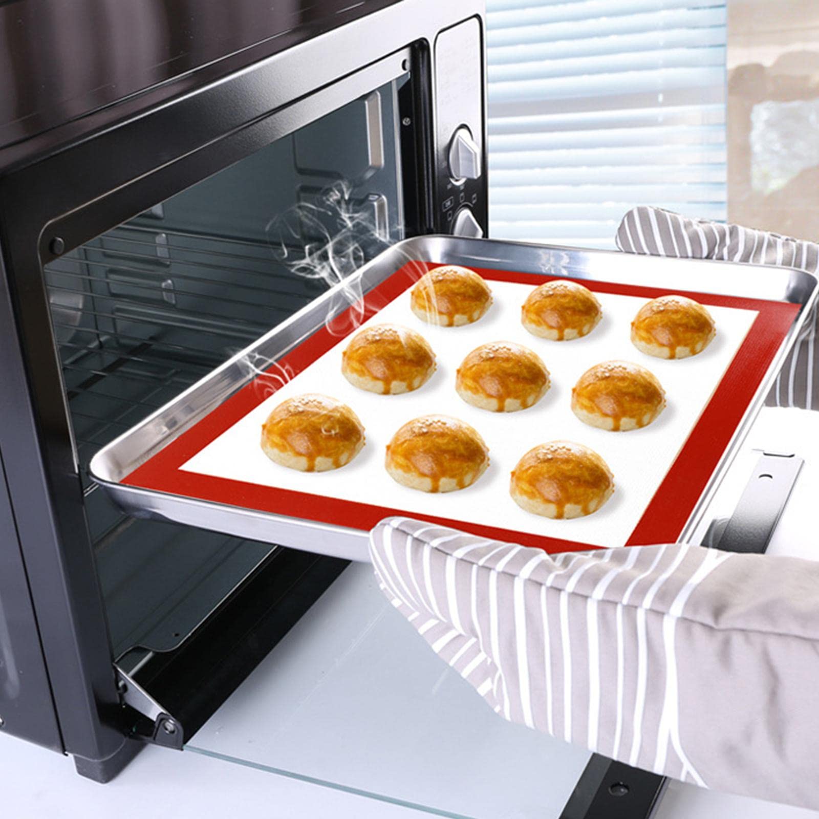Set di 10 tappetini da cucina in silicone resistenti al calore, per macaron, pasticceria, biscotti, bianco e rosso, 30 x 21 cm