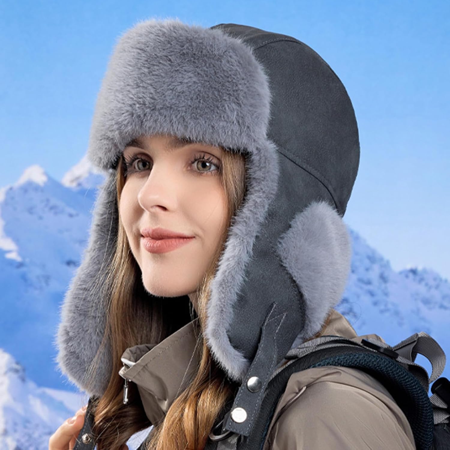 Women's Russian Ushanka Trapper Hat Thermal Warm Windproof Fleece Lining Earflap Caps for Skiing Hiking and Commuting Windpro Coffee