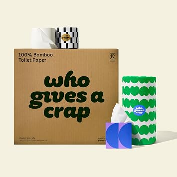 Who Gives A Crap The Bigger Bundle, 48 Bamboo Toilet Paper Rolls & 12 Bamboo Tissue Boxes, 12 Recycled Paper Towel Rolls, Eco Friendly, Sustainable, Plastic Free Household Essentials