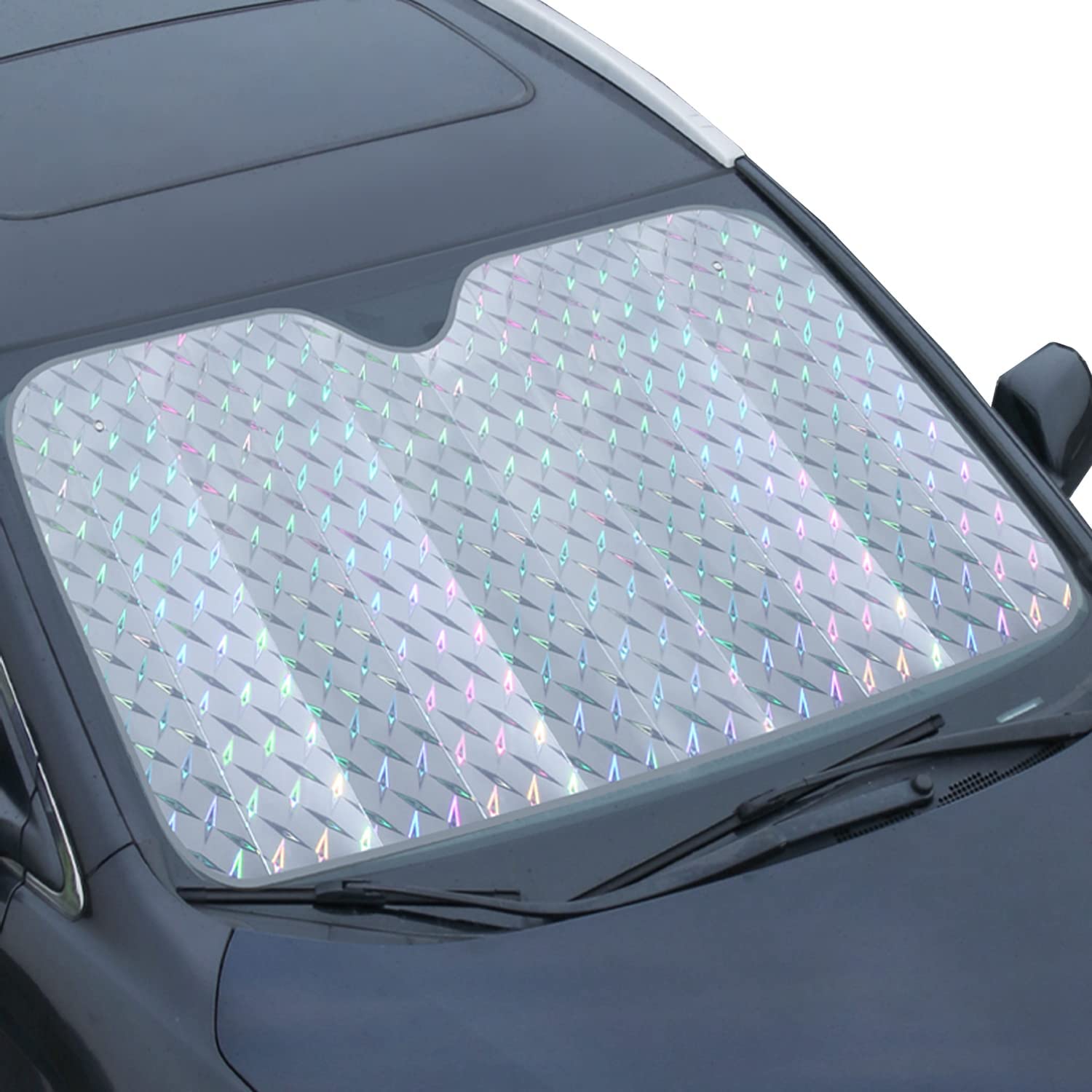 Sponsored Ad – KASTWAVE Car Windshield Sunshade, Accordion Foldable Front Windshield Sun Shade 5-Layer UV Protection Auto Sun Visor Cover Iridescent Bling Heat Reflector Keep Your Vehicle Cool (57 x 27.5 Inch)