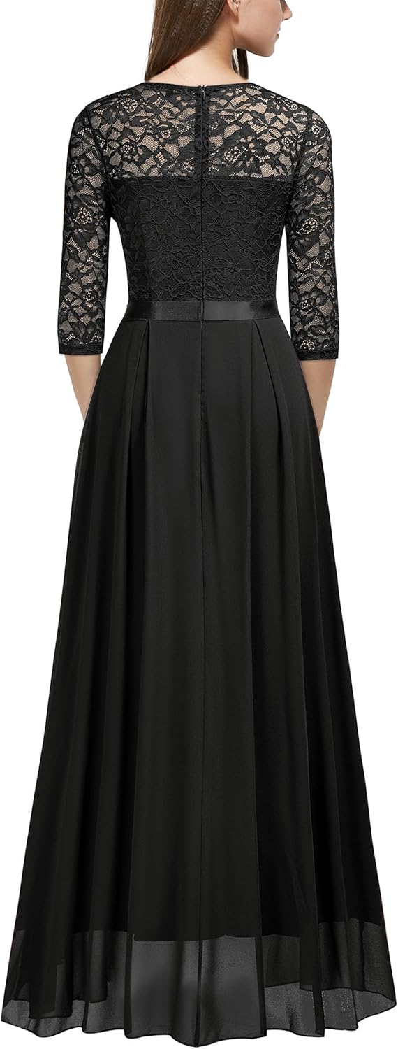 Miusol Women's Elegant Floral Lace Retro 3/4 Sleeve Contrast Bridesmaid Maxi Dress - Image 2