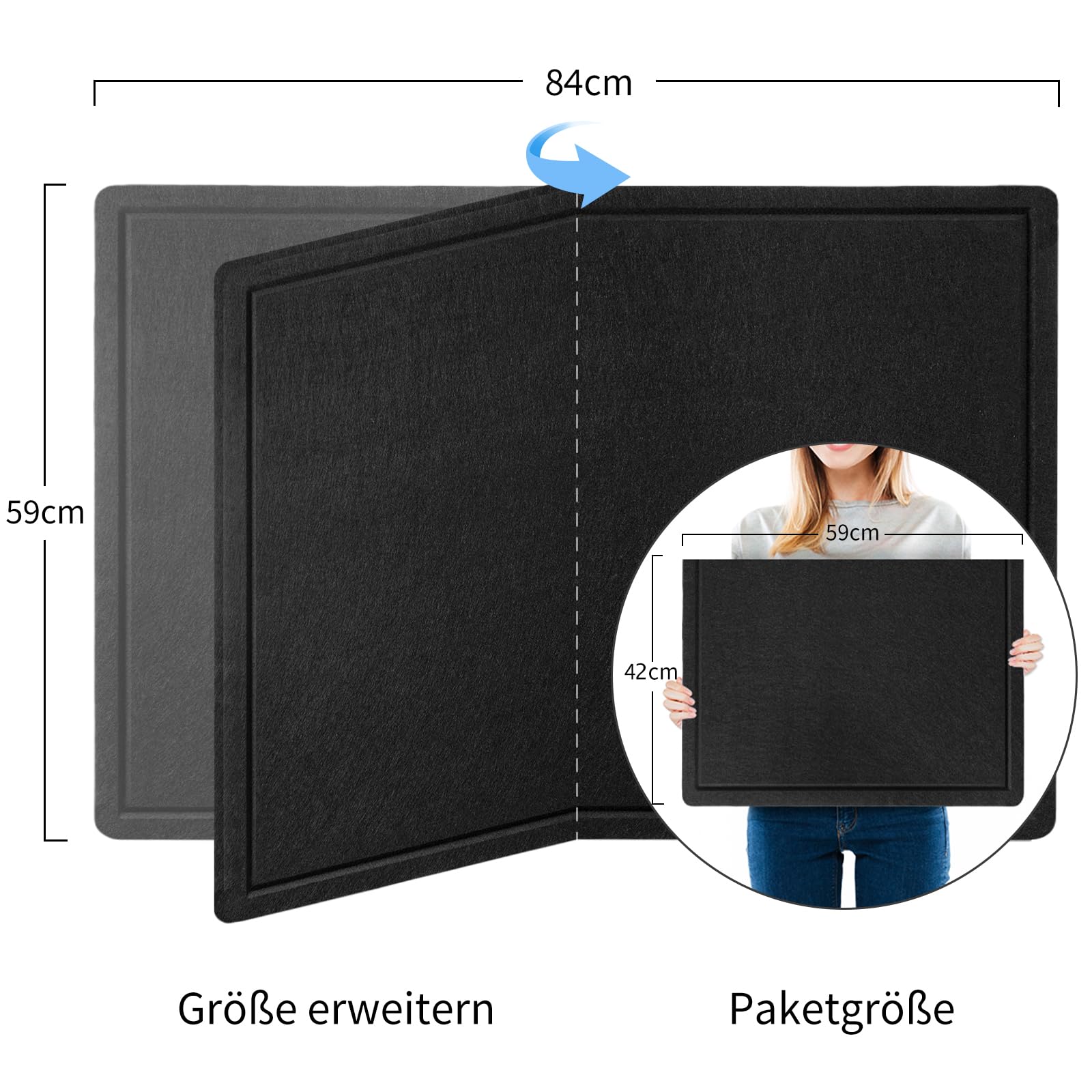 Lightomorrow Pinnwand, 84 x 59 Zentimeter Filzbrett - dekorative Korkbrett-Alternative für die Wand, faltbares Bilderbrett mit selbstklebendem Vision Board Gebetsbrett und 20 Pinnadeln - Schwarz