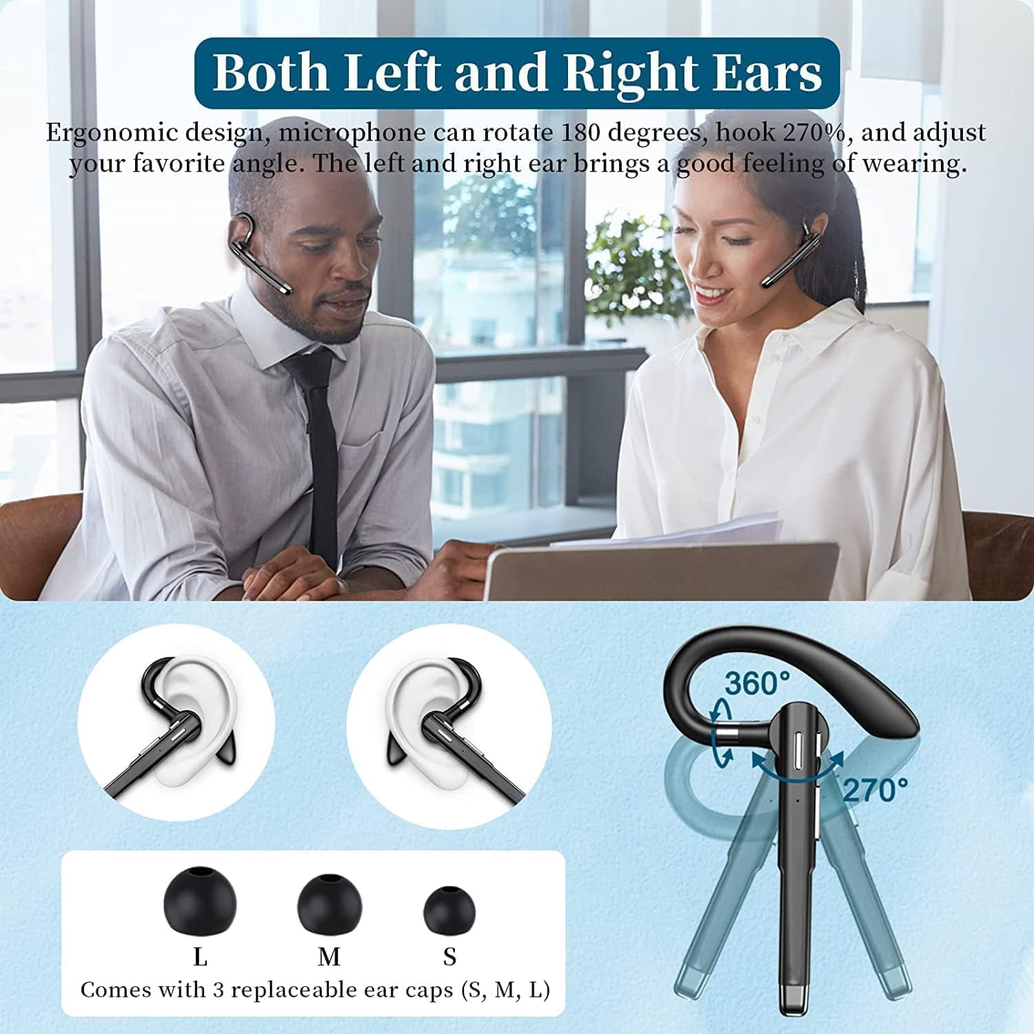 XVV Bluetooth Headset for Cellphone Wireless Bluetooth Earpiece with Charging Case Hands-Free Single Ear Headset with Mic for iOS Android Cell Phone, V5.2 Bluetooth Headphone for Business, Trucker