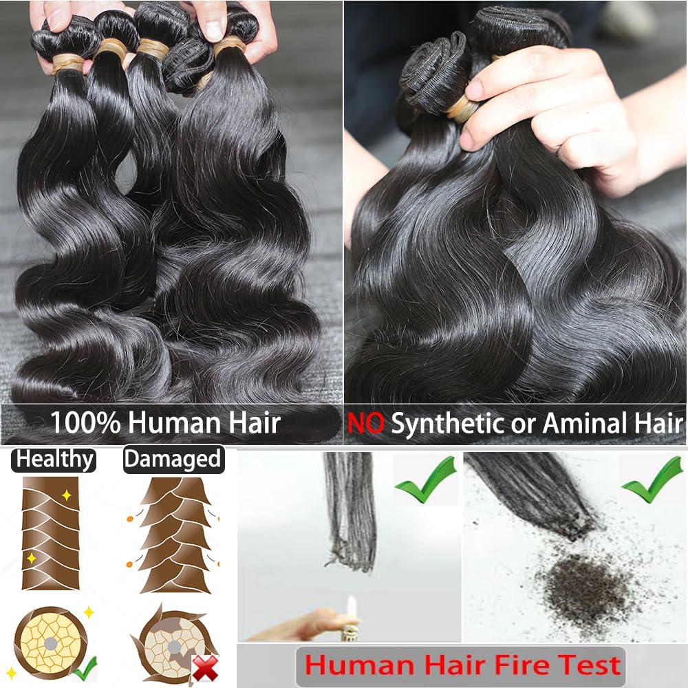 Human Hair Bundles Body Wave 100% Brazilian Hair 20Inch Weave Bundles Human Hair Extensions Natural Black Color