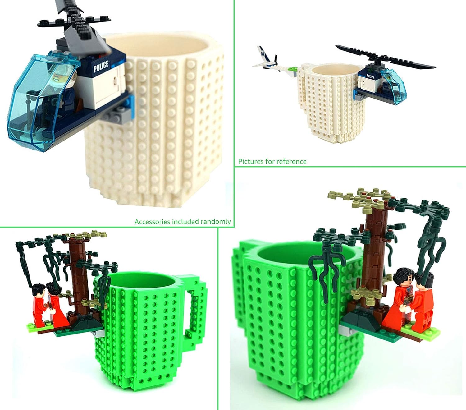 OSOPOLA Build-On Brick Mug Coffee Cup DIY Type Plastic Creative Building Blocks Coffee Tea Beverage Drinking Funny Gift(12oz Black Mug)