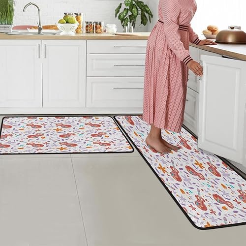 Vista 21 de Tapete de cocina acolchado antifatiga, estilo pintura al óleo, flores, juego de 2 piezas, duradero, resistente a las manchas, parte inferior Pintura