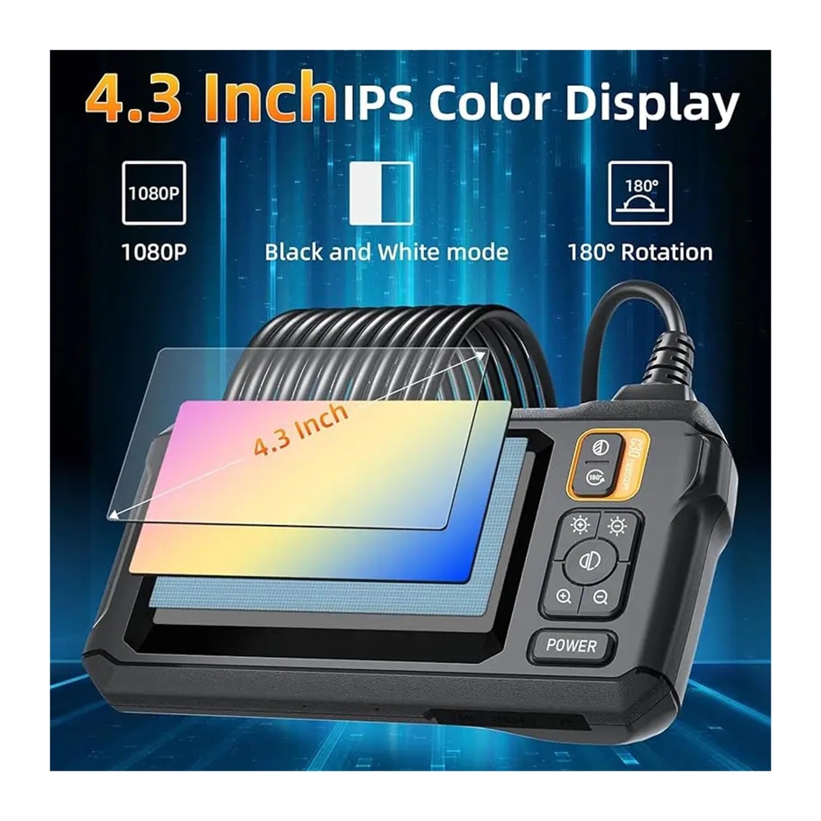 Endoscope Camera 4.3 Inch Screen 1080P HD Industrial Endoscope Camera IP67 Waterproof Car Pipe Inspection With 8 LEDS 8mm Lens(10m,Dual Lens)