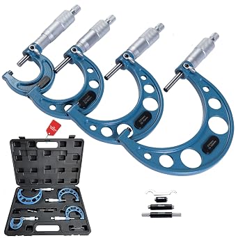 Beslands External Micrometer Set of 4, Outside Metric Micrometer0-25mm;25-50mm;50-75mm;75-100mm, 0.01mm Graduation Precision Measuring Calipers