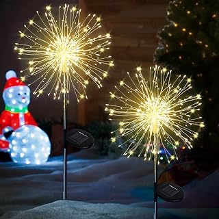yowin Solar Fireworks Lights 2 Pack 120 LEDs Solar Garden Outdoor Lights, 8 Modes Tall Sparkler Yard Lights Waterproof Dandelion String Lights for Outside Patio Pathway Decorations - Warm White