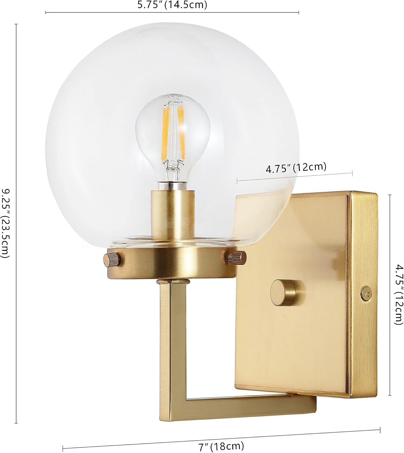 SAFAVIEH Lighting Collection Ganon Contemporary Brass/Clear Orb Wall Sconce Set of 2