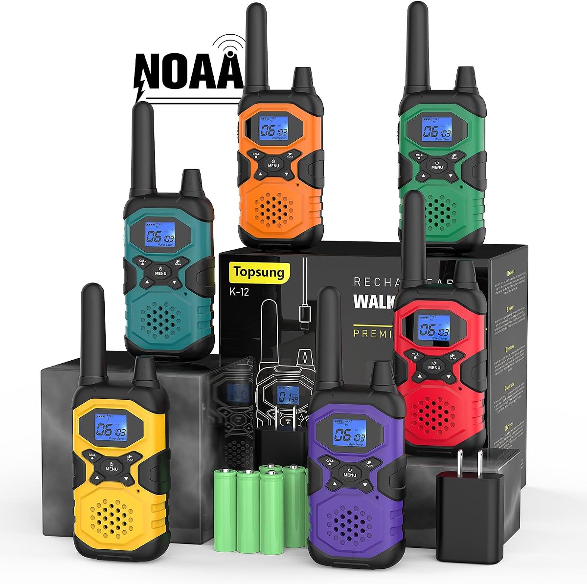 Walkie Talkies for Adults Long Range Rechargeable 6 Pack with NOAA | Multi-purpose FRS 2 Way Radios with Chargers 4500mAh Battery for Family Seniors Care Garage Work Camping Hiking Skiing Cruise