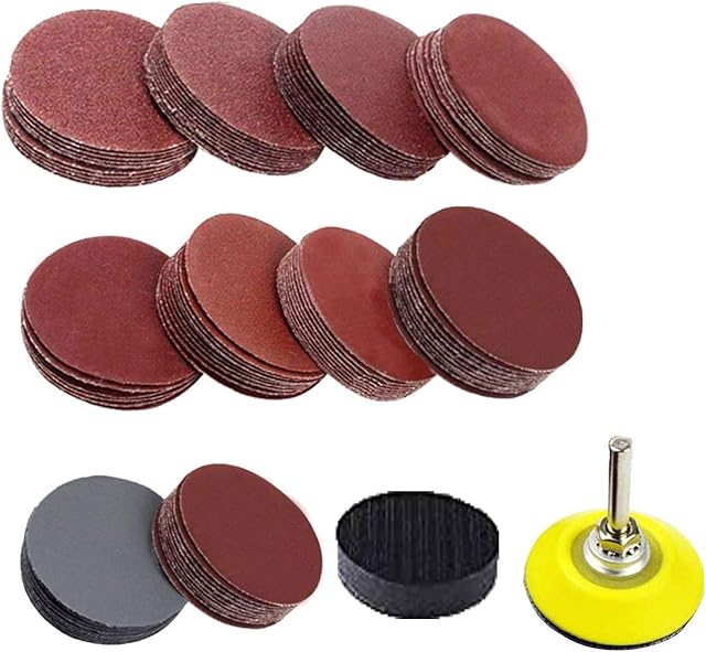 Dandelionsky 120PCS 2 Inch Sander Discs Pads 60-3000 Grit Sandpaper with Abrasive Polish Pad Plate and Sponge Pad for Drill Grinder Rotary Tools