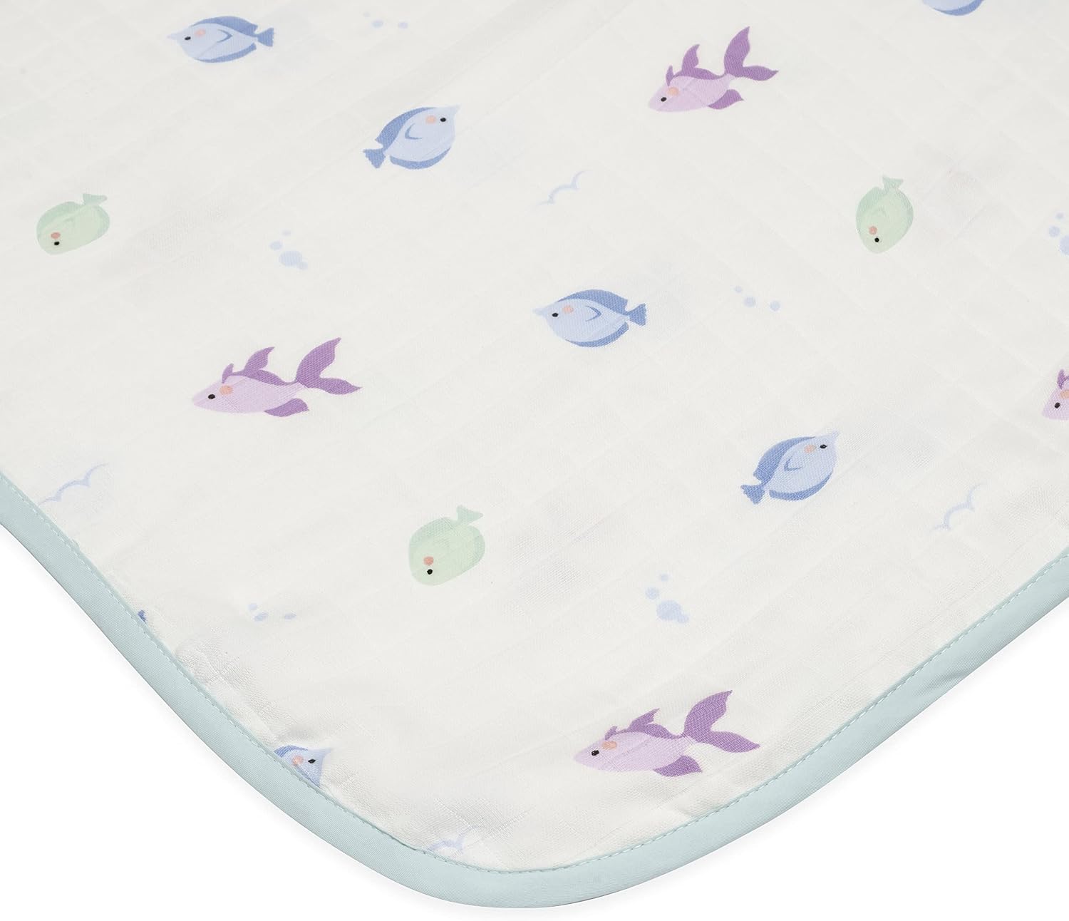 Soft Bamboo Viscose Baby Blanket, Fish, Baby Boy/Girl/Unisex, 47"x47", 8-Layers, 70% Viscose Made from Bamboo, 30% Cotton Muslin