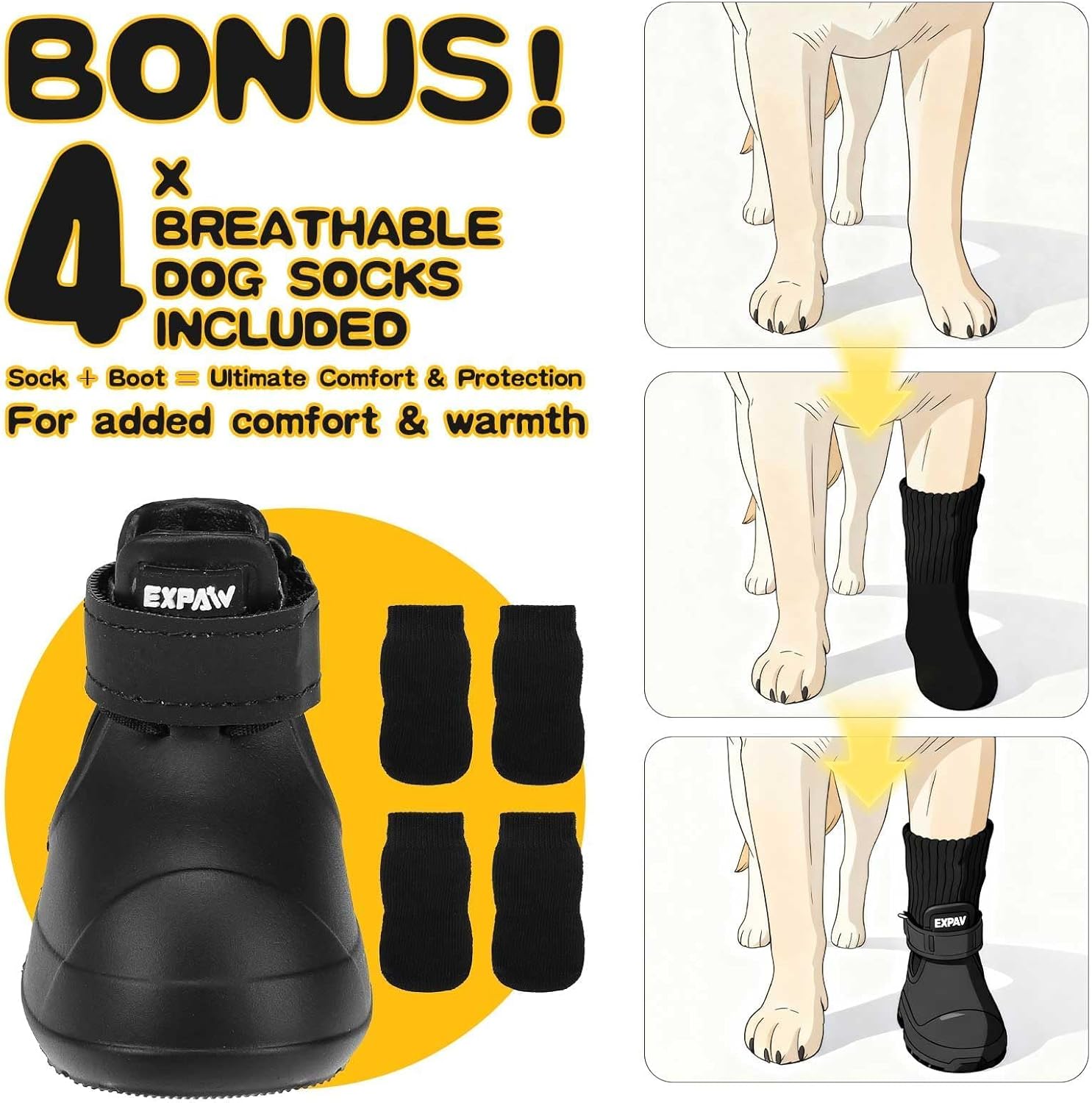 EXPAWLORER Dog Shoes for Hot Pavement Small Medium Large Dogs, Waterproof Non-Slip Dog Summer Booties with Socks, Easy On & Off Pet Boots & Paw Protectors, Easy-Clean for Beach Outdoor Rain (Black M)