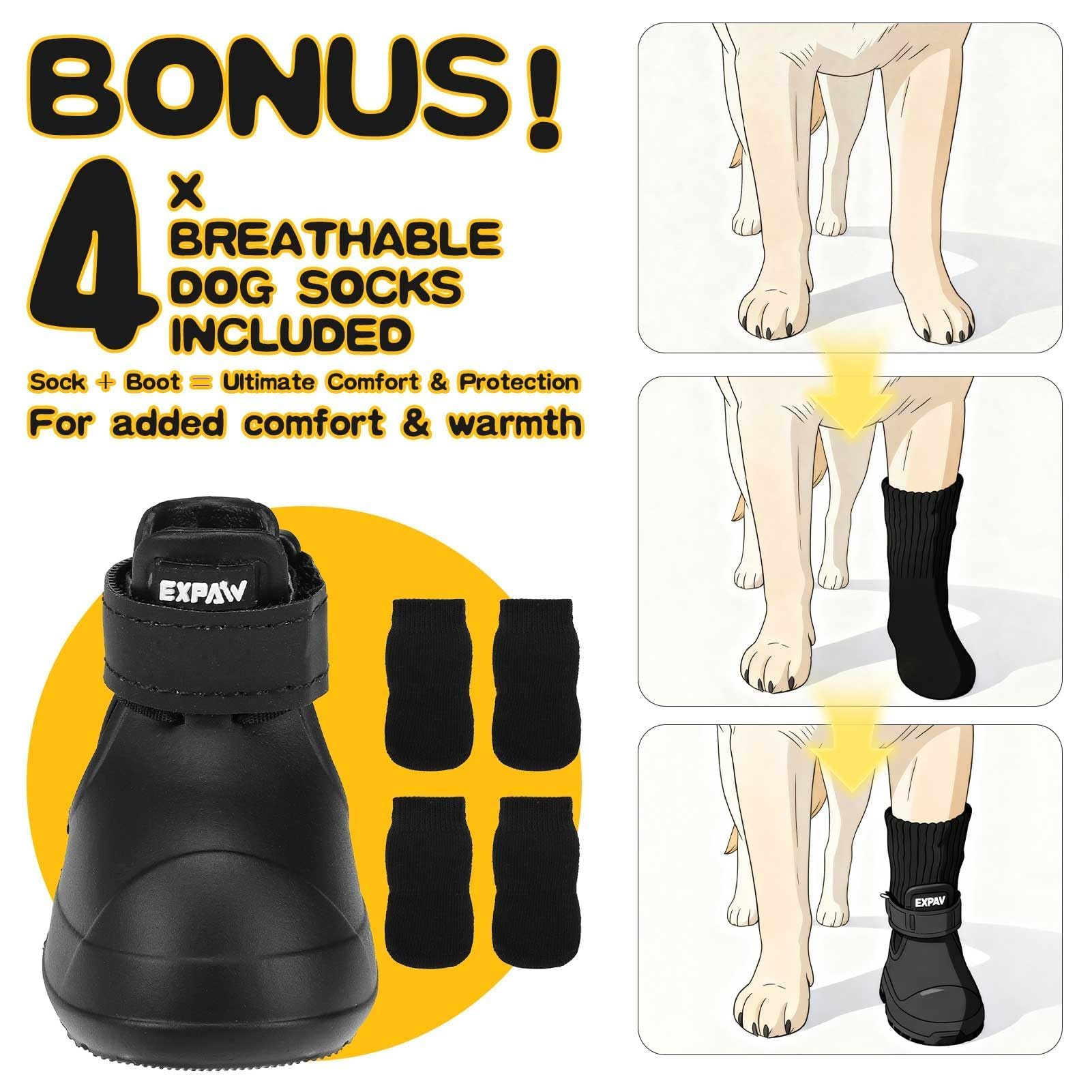 EXPAWLORER Chaussures pour chiens de petite, moyenne et grande taille, imperméables et antidérapantes pour l'hiver avec chaussettes, faciles à mettre et à enlever, bottes et protections de pattes pour