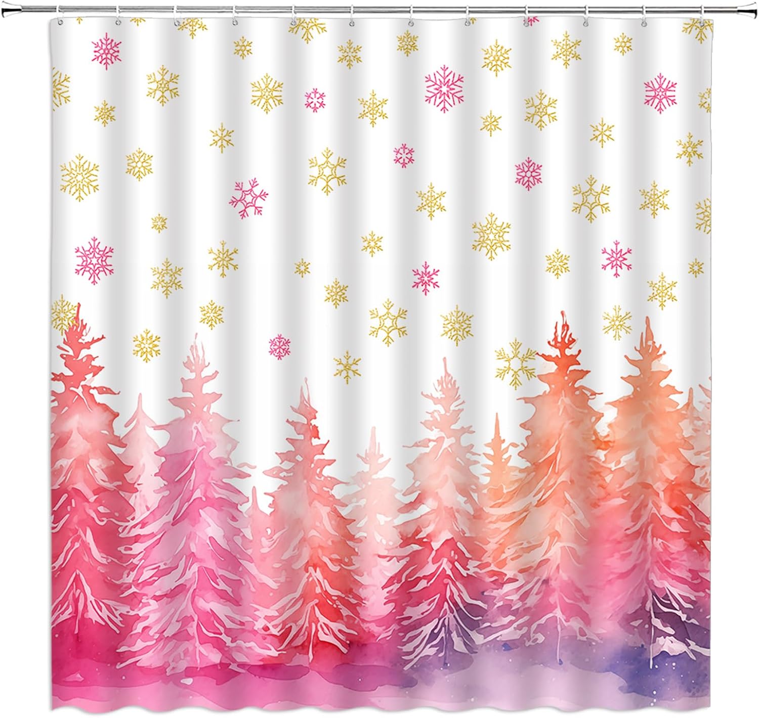 Christmas Tree Extra Long Shower Curtain, Xmas Deer Reindeer Snowflake Tree Forest Rustic Buffalo Check Plaid Leopard Farmhouse Winter Holiday Golden Bathroom Curtain Decor with Hooks,70"Wx78"H