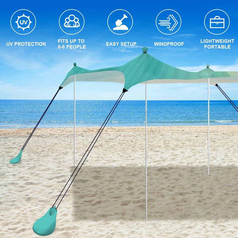 YUKIHOME Beach Tent Sun Shade Canopy Tent, UPF 50+ Camping Beach Sun Shelter 10 x 10ft 4 Pole, Lightweight, Easy Set Up and Carry
