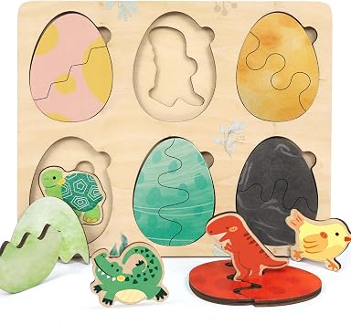 Montessori Wooden Puzzle for Toddlers 1-3, Easter 1 Year Old Boy and Girl Gifts, Wooden Toy for 2+ Year Old, Baby Puzzle for Toddlers Age 1-2 8.6inches, Animals