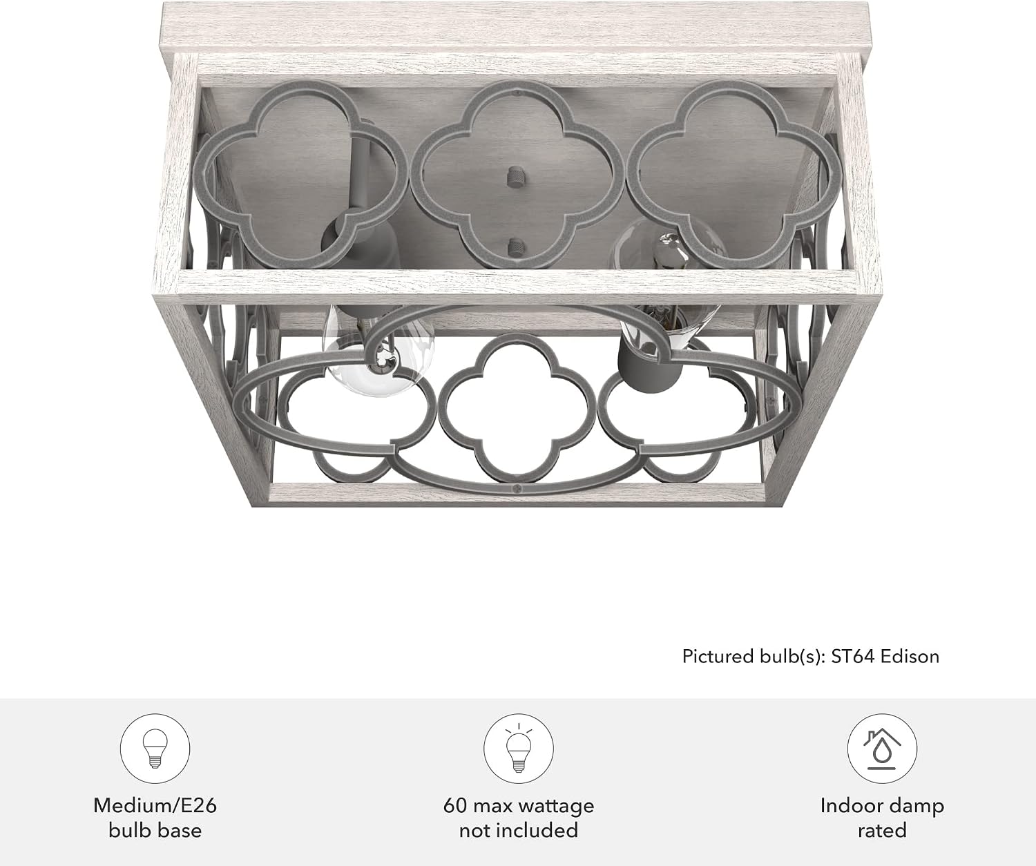 Hunter - Gablecrest 2-light Distressed White, Medium Size Flush Mount Light, Dimmable, Transitional Style, Square Shaped, for Bedrooms, Kitchens, Foyers, Bathrooms - 19393