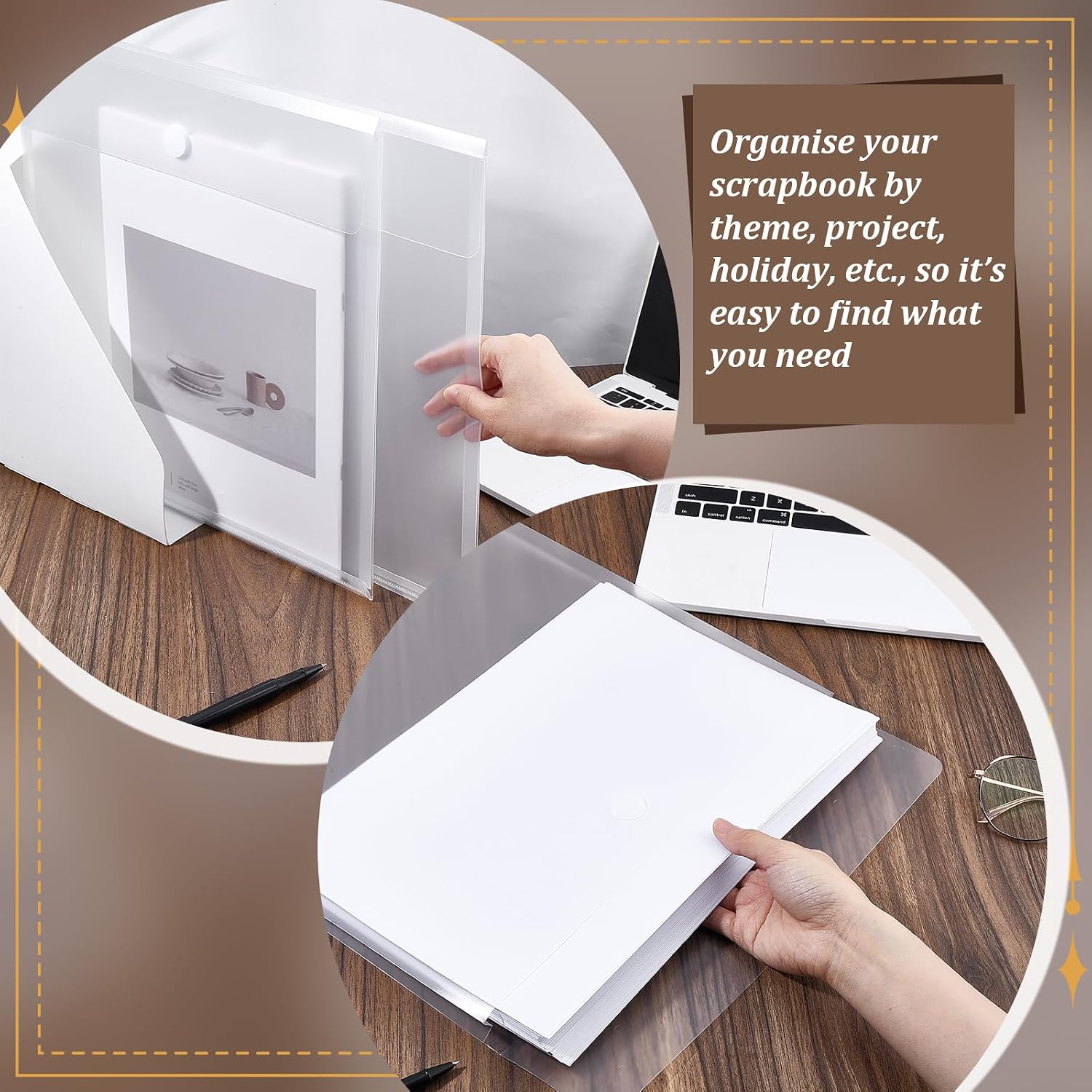 50Pcs Scrapbook Paper Storage Organizer 13"x12" Top Loading Paper Storage Holder with Button Clear Document Folder for Holding Scrapbook Vinyl Files Photos Cardstock