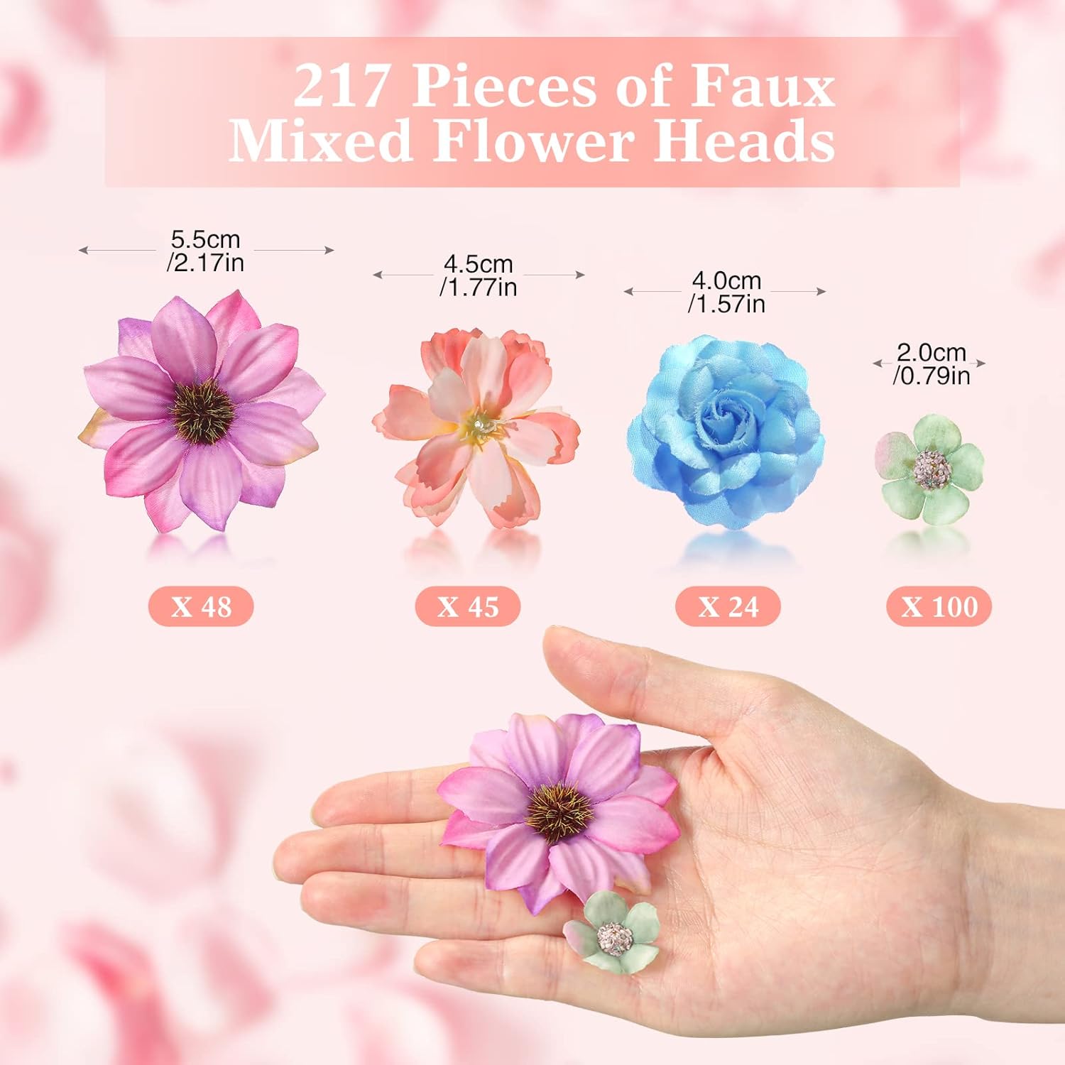 Cindeer 217 Pcs Small Fake Flowers Heads for Crafts Bulk Mini Silk Artificial Flower for Decoration Small Faux Flower Heads Fabric Daisy Buds Floral for Crafts DIY Wedding Party(Charming Color)