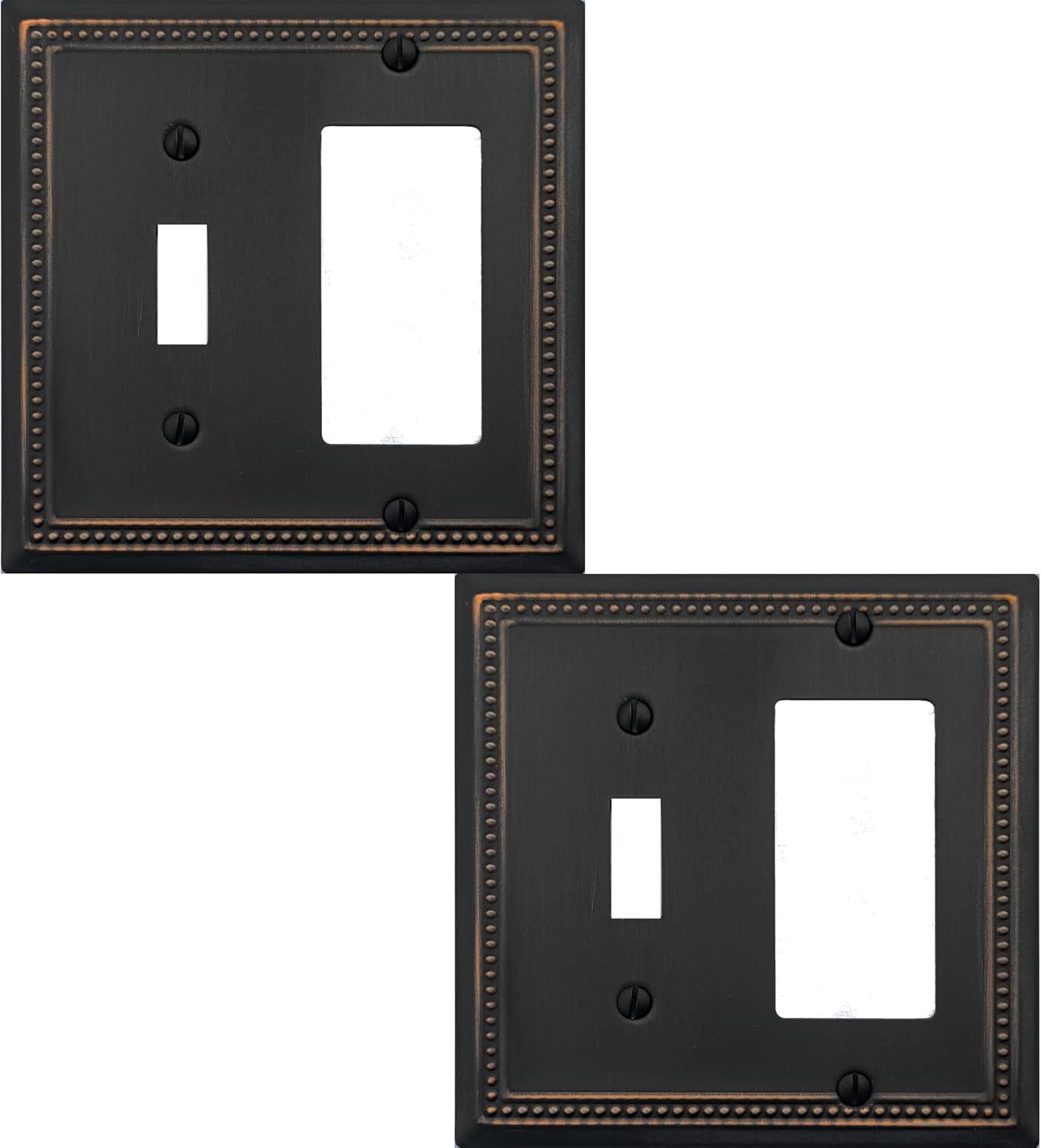 Triple Decorator Light Switch Cover Belaire Beaded Metal Wall Plate, 2-Pack Aged Bronze 3 Gang Triple Rocker Oil Rubbed Bronze Receptacle Dimmer Switch GFCI Outlet Decorative Wallplate, Durable