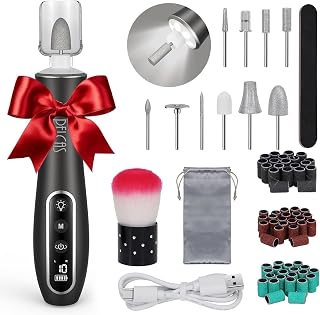 PELCAS Electric Nail Drills, Professional Cordless Nail File Kit with Light, 10 Speeds Manicure & Pedicure Kit for Human, Pet, Thick Toenails, Natural & Acrylic Nails Grey