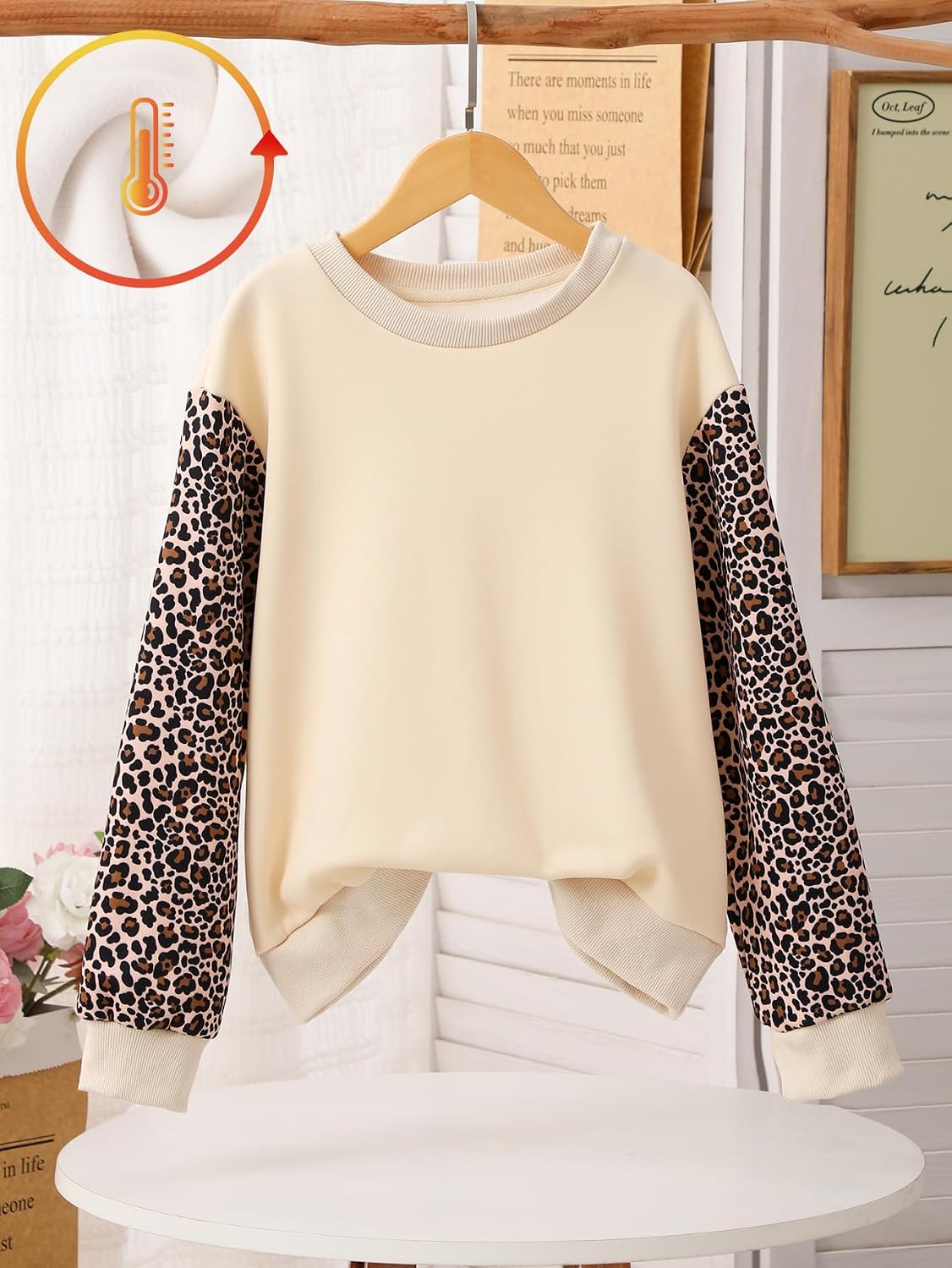 NEW 6-14Y Girls Leopard Print Sweatshirt Long Sleeve Crewneck Pullover Cozy Fall Top