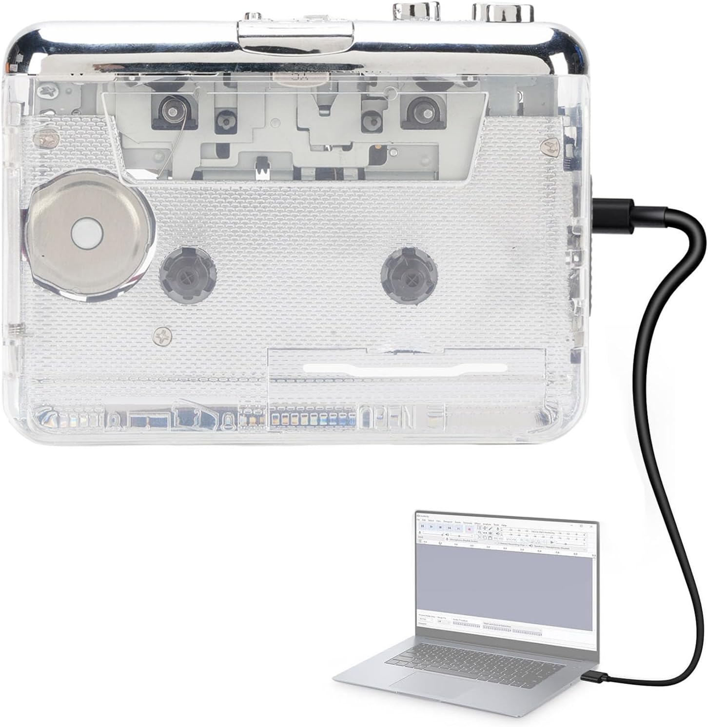 Pomya Portable Cassette Player, Stereo Tape Recorder with USB C MP3 Converter Auto Rewind Copper Wheel Mechanism for PC Laptop Recording Editing